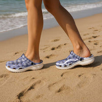 Hawaiian Ohia Lehua Lei Clogs Shoes Plaid Palaka Uliuli hohonu Pattern - Polynesian Pride