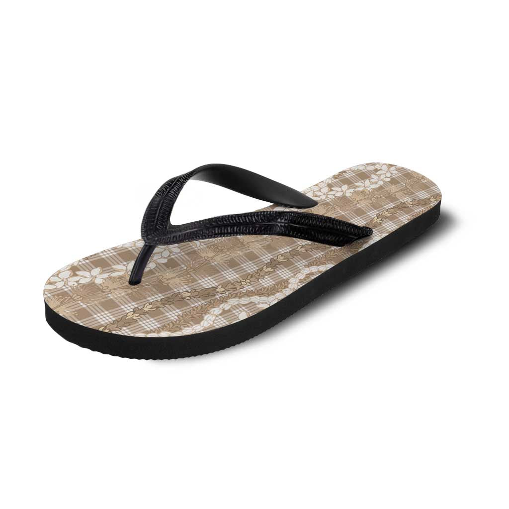 Hawaiian Ohia Lehua Lei Flip Flops Plaid Palaka Kalaihaahaa Pattern - Polynesian Pride