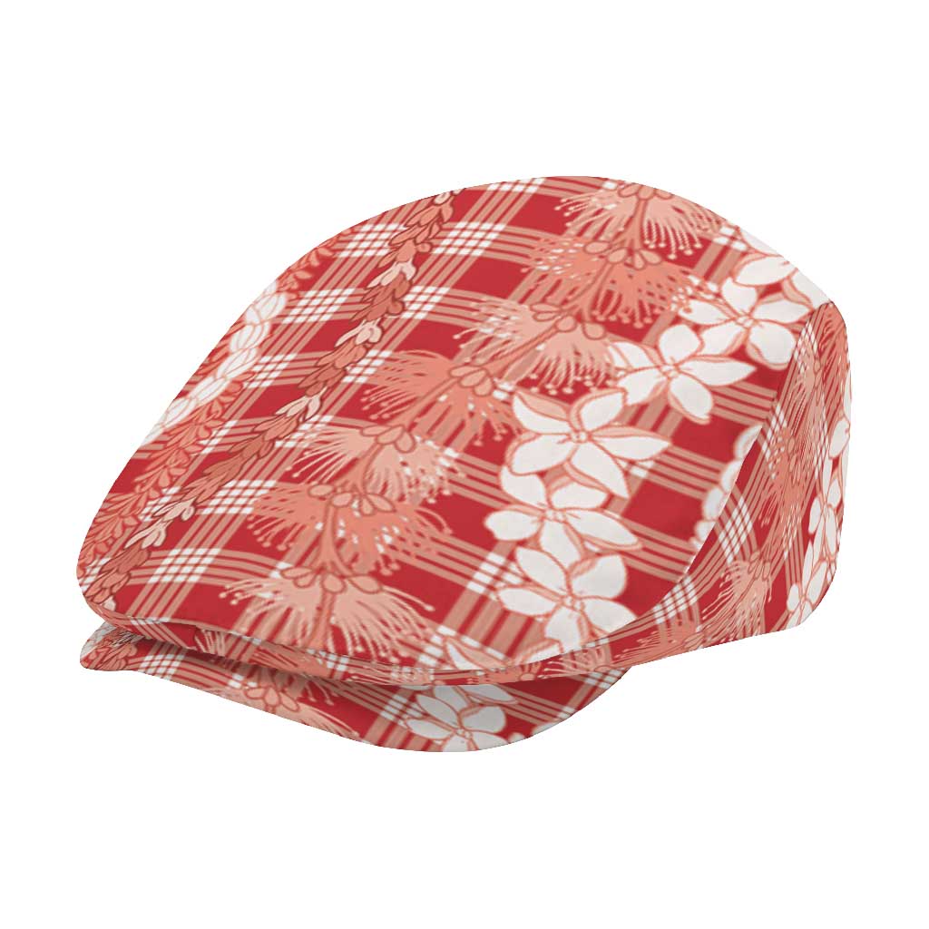 Hawaiian Ohia Lehua Lei Jeff Hat Plaid Palaka Ulaula Pattern - Polynesian Pride