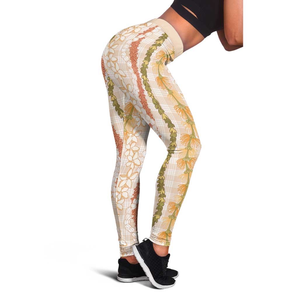 Hawaiian Ohia Lehua Lei Leggings Plaid Palaka Ahiehie Pattern - Polynesian Pride