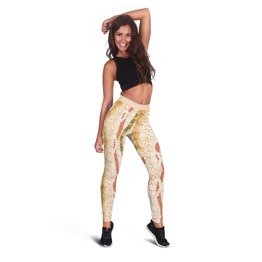 Hawaiian Ohia Lehua Lei Leggings Plaid Palaka Ahiehie Pattern - Polynesian Pride