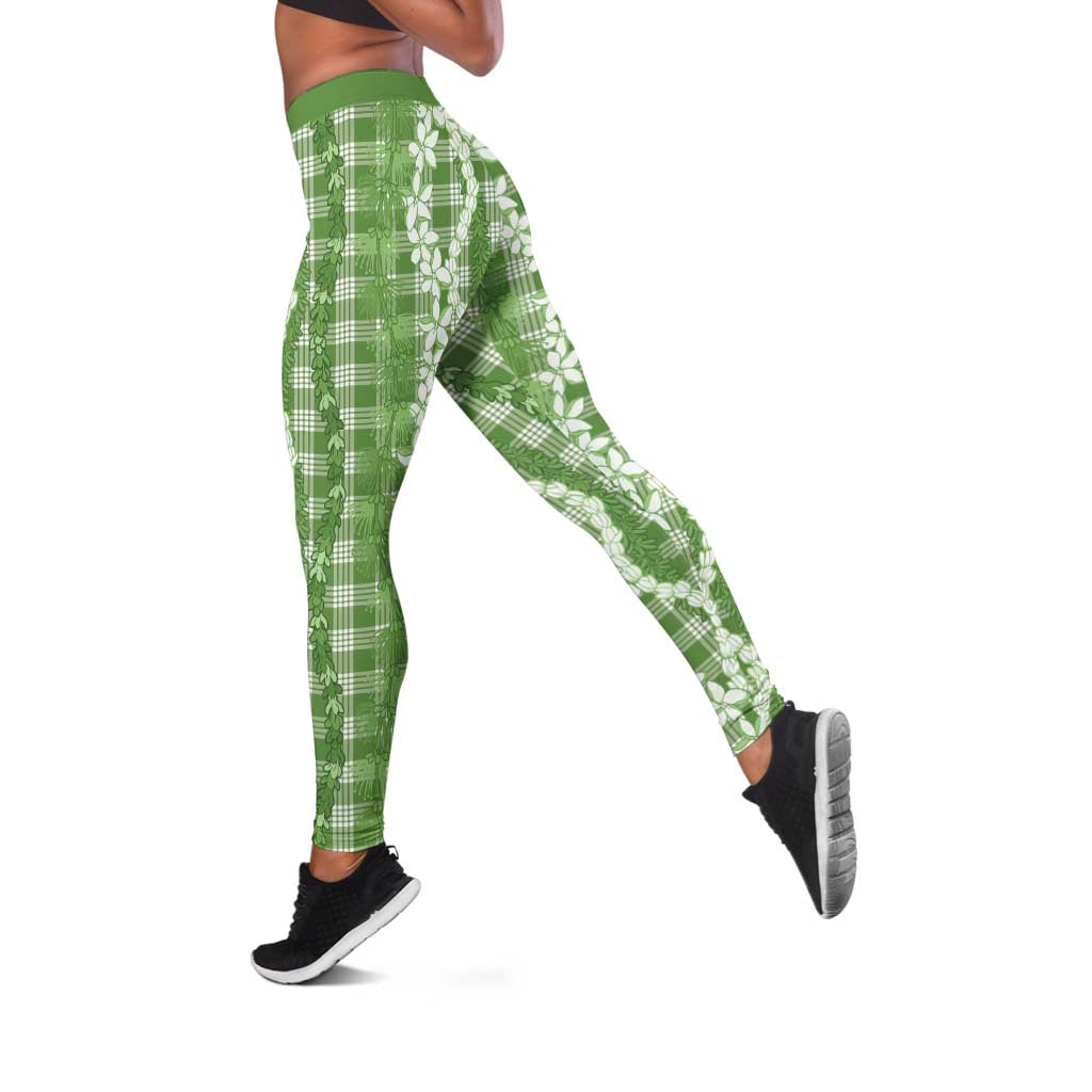 Hawaiian Ohia Lehua Lei Leggings Plaid Palaka Omaomao Pattern - Polynesian Pride