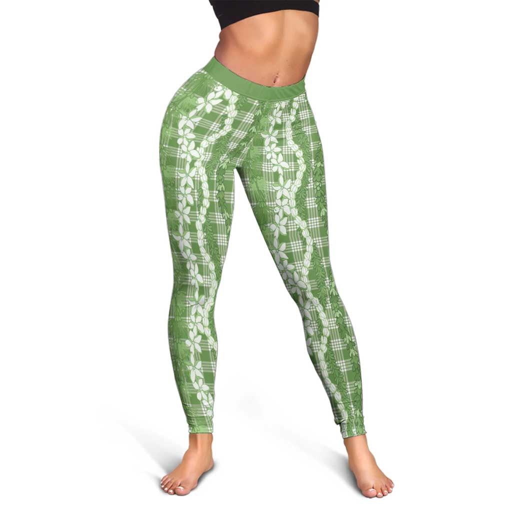 Hawaiian Ohia Lehua Lei Leggings Plaid Palaka Omaomao Pattern - Polynesian Pride