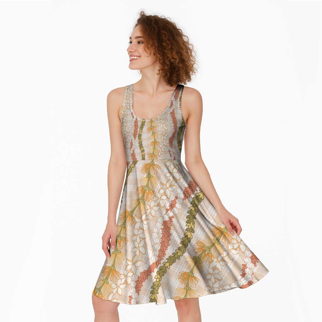 Hawaiian Ohia Lehua Lei Midi Dress Plaid Palaka Ahiehie Pattern LT9 - Polynesian Pride