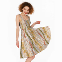 Hawaiian Ohia Lehua Lei Midi Dress Plaid Palaka Ahiehie Pattern LT9 - Polynesian Pride