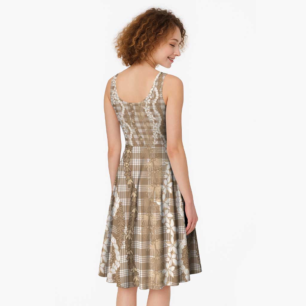 Hawaiian Ohia Lehua Lei Midi Dress Plaid Palaka Kalaihaahaa Pattern - Polynesian Pride
