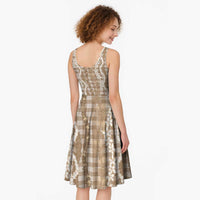 Hawaiian Ohia Lehua Lei Midi Dress Plaid Palaka Kalaihaahaa Pattern - Polynesian Pride