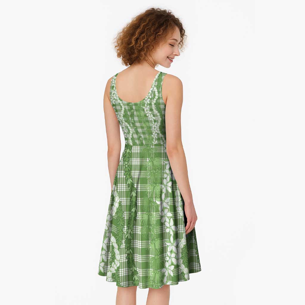 Hawaiian Ohia Lehua Lei Midi Dress Plaid Palaka Omaomao Pattern - Polynesian Pride