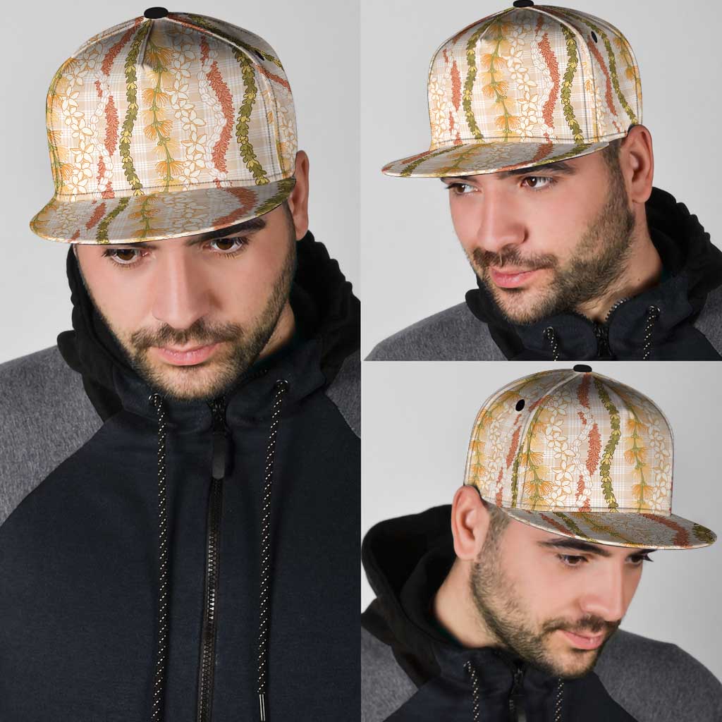 Hawaiian Ohia Lehua Lei Snapback Cap Plaid Palaka Ahiehie Pattern - Polynesian Pride