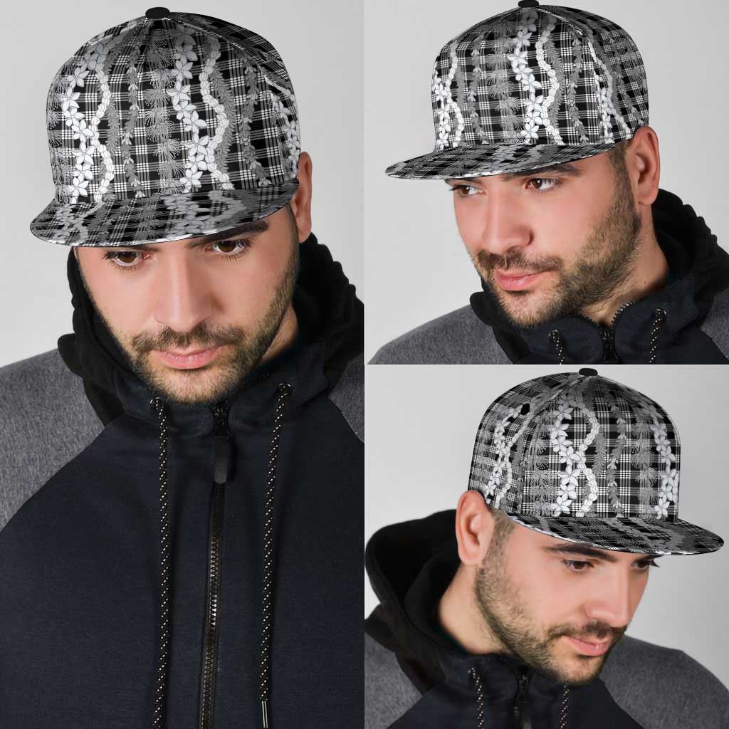 Hawaiian Ohia Lehua Lei Snapback Cap Plaid Palaka Eleele Pattern - Polynesian Pride