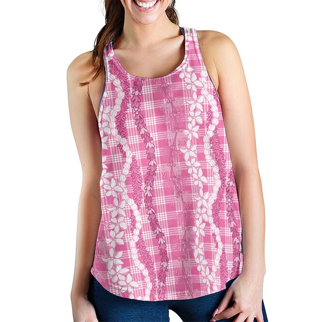 Hawaiian Ohia Lehua Lei Women Racerback Tank Plaid Palaka Akala Pattern LT9 - Polynesian Pride