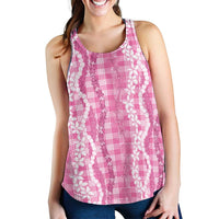 Hawaiian Ohia Lehua Lei Women Racerback Tank Plaid Palaka Akala Pattern LT9 - Polynesian Pride