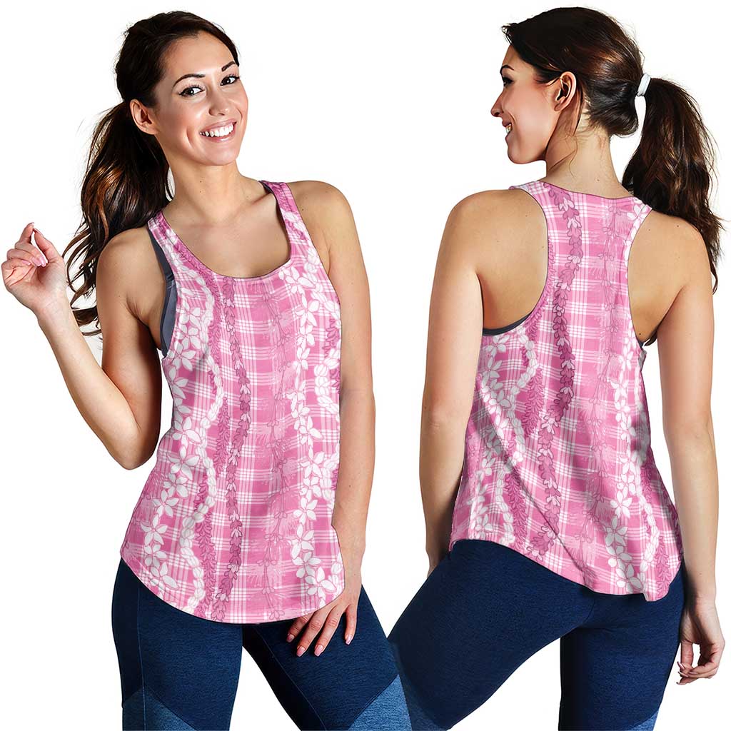 Hawaiian Ohia Lehua Lei Women Racerback Tank Plaid Palaka Akala Pattern LT9 - Polynesian Pride