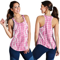 Hawaiian Ohia Lehua Lei Women Racerback Tank Plaid Palaka Akala Pattern LT9 - Polynesian Pride