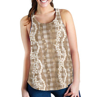 Hawaiian Ohia Lehua Lei Women Racerback Tank Plaid Palaka Kalaihaahaa Pattern - Polynesian Pride