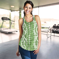 Hawaiian Ohia Lehua Lei Women Racerback Tank Plaid Palaka Omaomao Pattern LT9 - Polynesian Pride