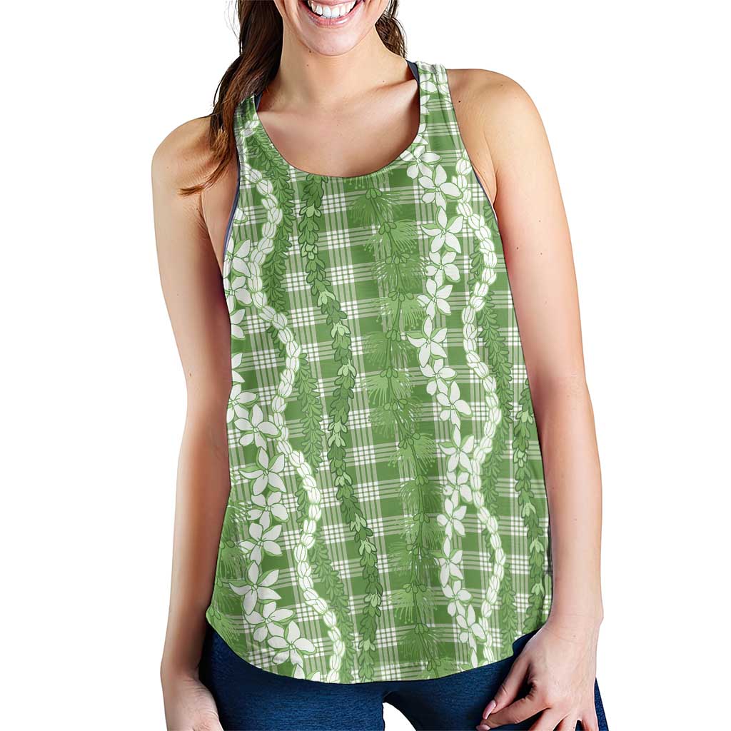 Hawaiian Ohia Lehua Lei Women Racerback Tank Plaid Palaka Omaomao Pattern LT9 - Polynesian Pride