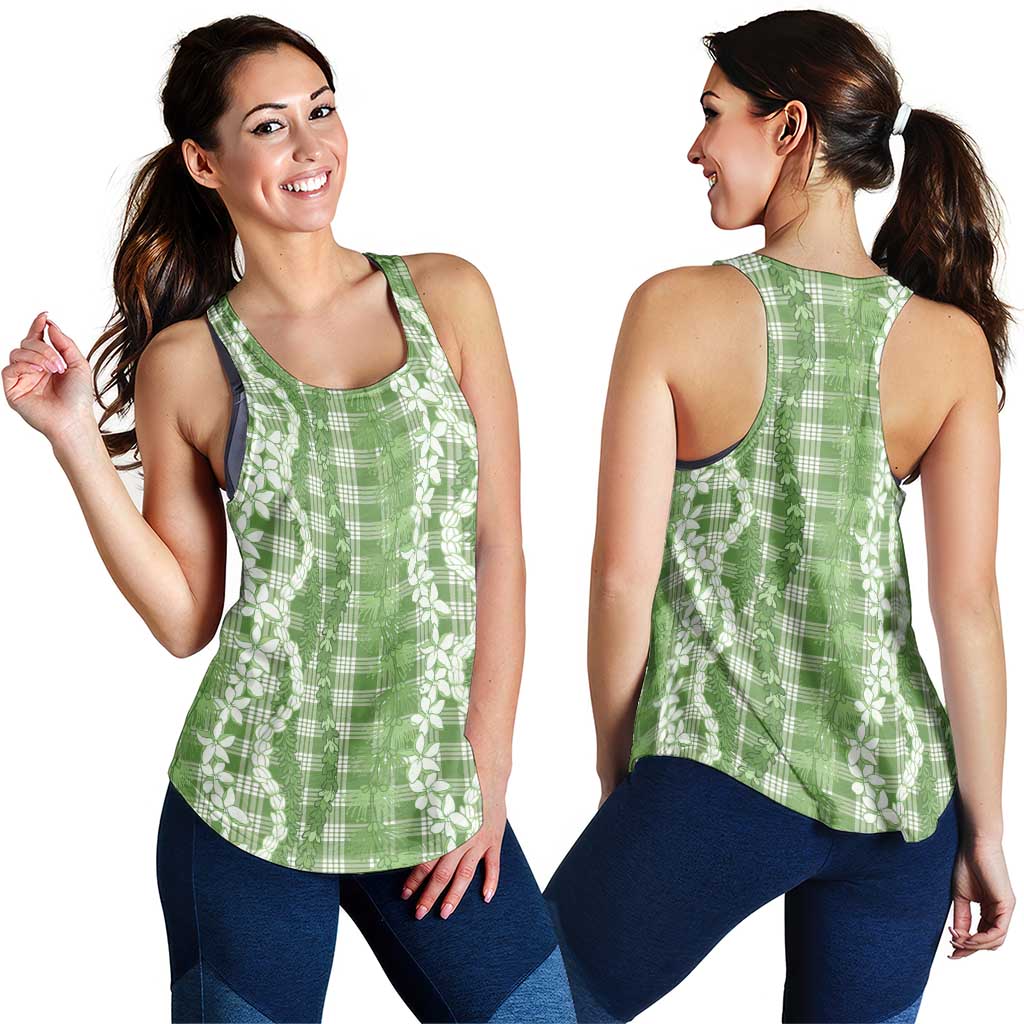 Hawaiian Ohia Lehua Lei Women Racerback Tank Plaid Palaka Omaomao Pattern LT9 - Polynesian Pride