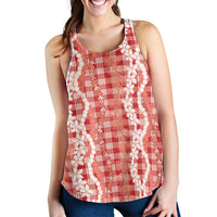 Hawaiian Ohia Lehua Lei Women Racerback Tank Plaid Palaka Ulaula Pattern - Polynesian Pride