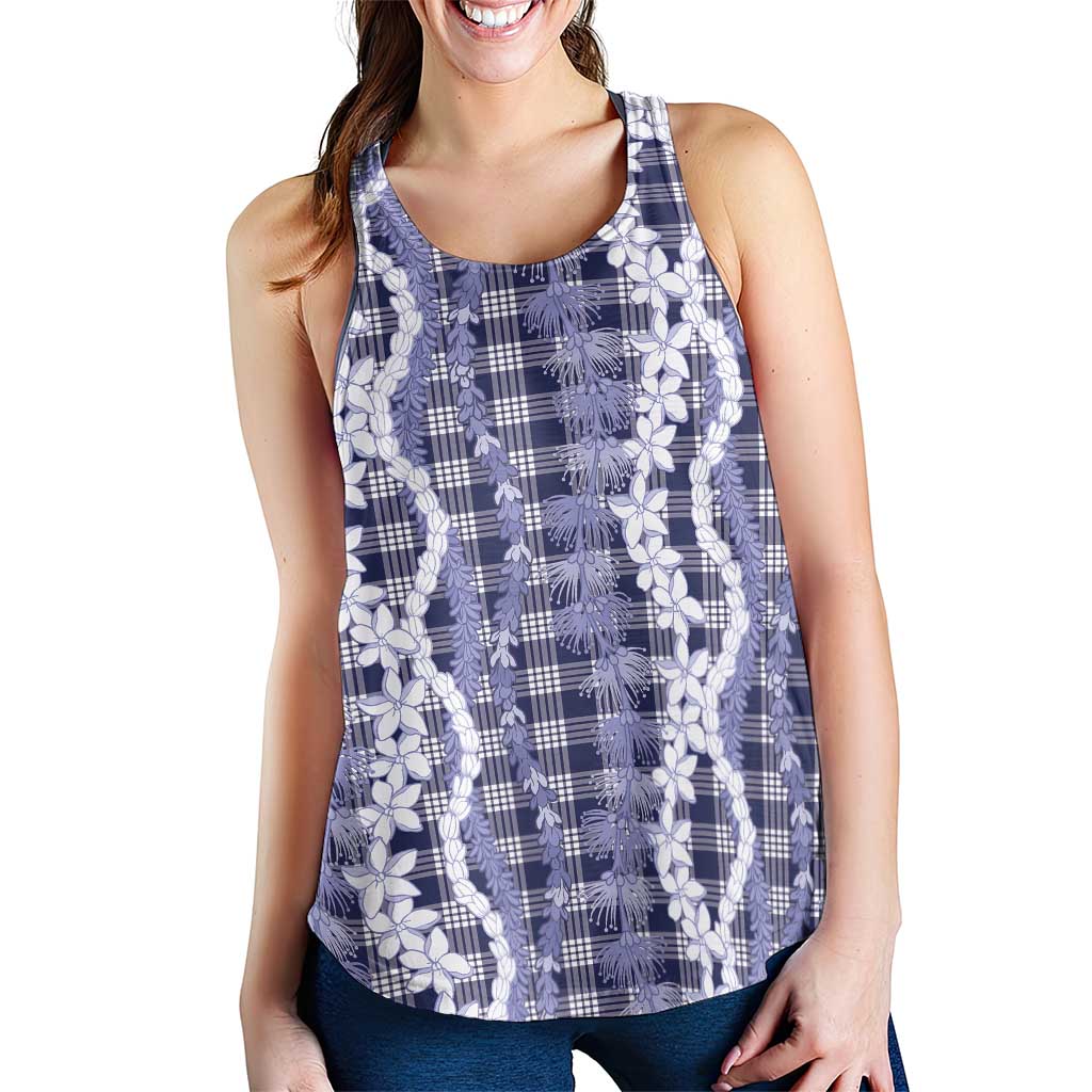 Hawaiian Ohia Lehua Lei Women Racerback Tank Plaid Palaka Uliuli hohonu Pattern LT9 - Polynesian Pride