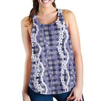 Hawaiian Ohia Lehua Lei Women Racerback Tank Plaid Palaka Uliuli hohonu Pattern LT9 - Polynesian Pride