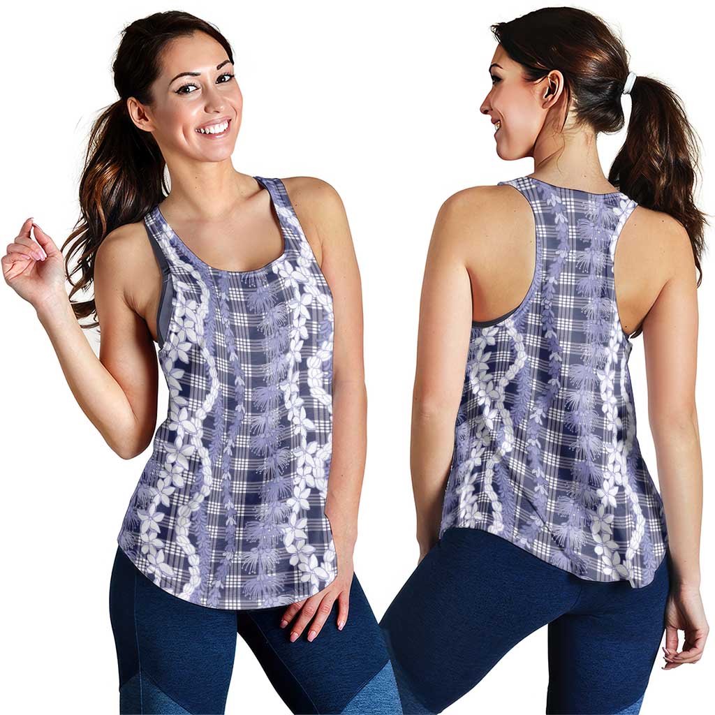 Hawaiian Ohia Lehua Lei Women Racerback Tank Plaid Palaka Uliuli hohonu Pattern LT9 - Polynesian Pride