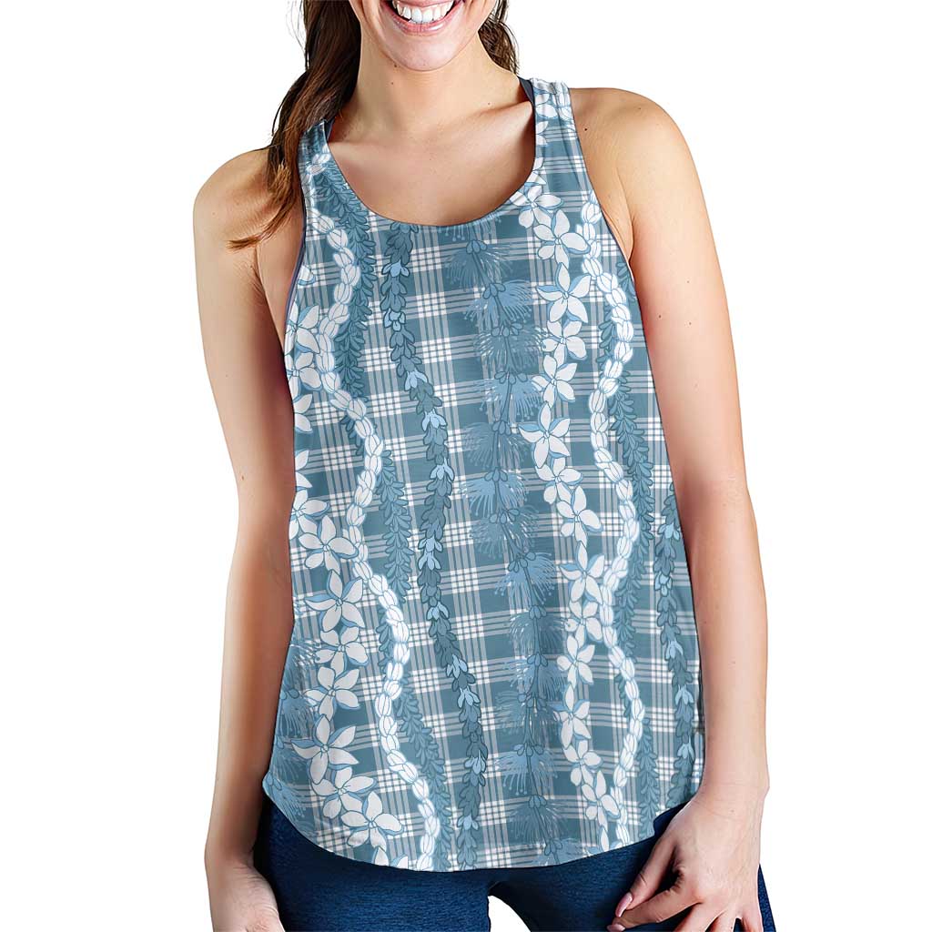 Hawaiian Ohia Lehua Lei Women Racerback Tank Plaid Palaka Uliuli Omaomao Pattern - Polynesian Pride