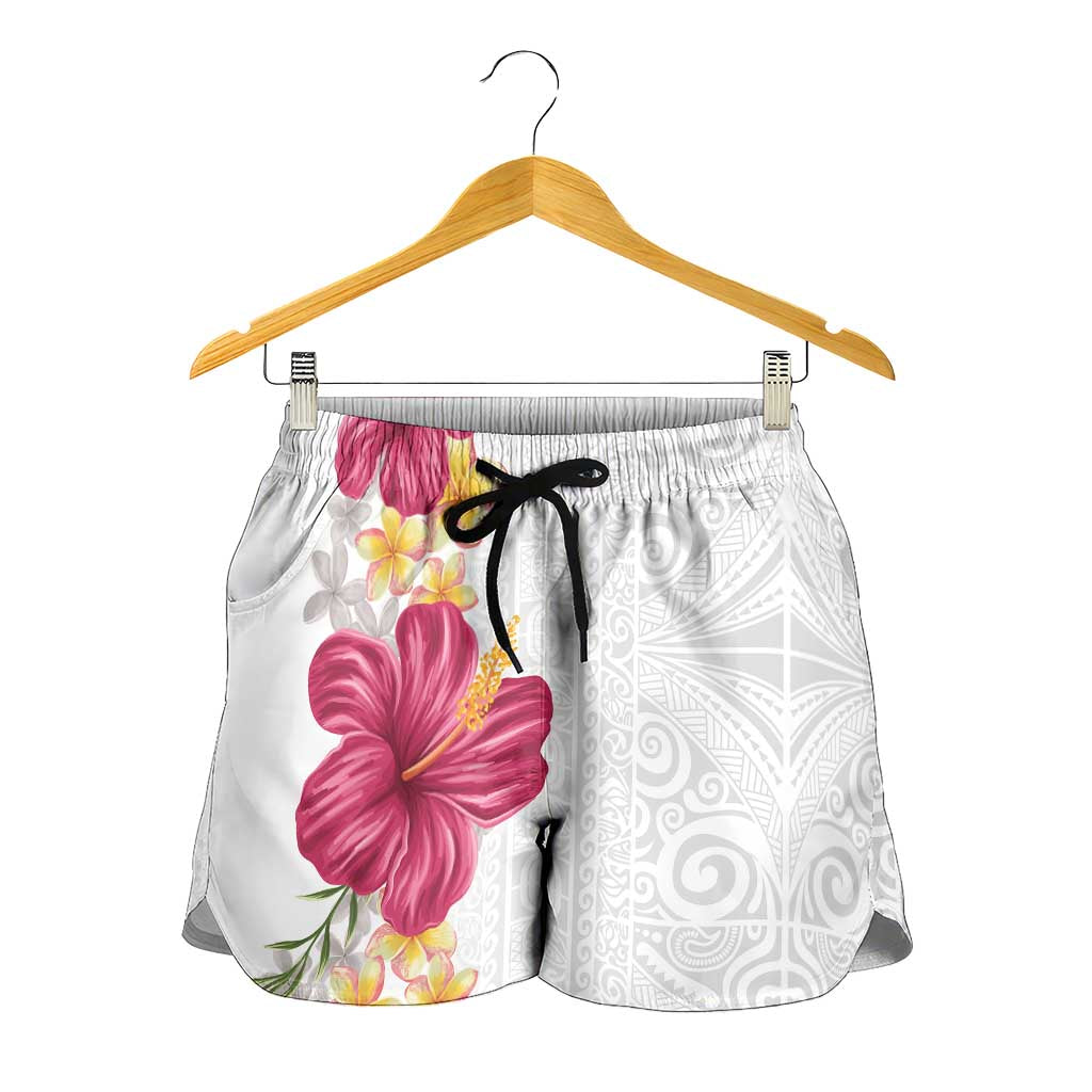 Hawaiian Plumeria and Hibiscus Shorts for Women White Mode - Polynesian Pride