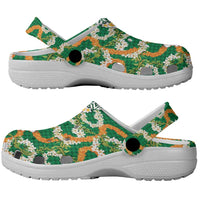 Hawaiian Plumeria Lei Clogs Shoes Kakau Motifs and Palaka Half Style Green Color LT03