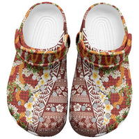 Hawaiian Plumeria Lei Clogs Shoes Kakau Motifs and Palaka Half Style Red Color LT03