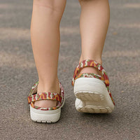 Hawaiian Plumeria Lei Clogs Shoes Kakau Motifs and Palaka Half Style Red Color LT03