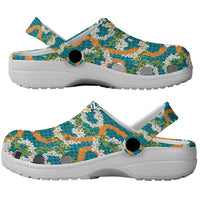 Hawaiian Plumeria Lei Clogs Shoes Kakau Motifs and Palaka Half Style Turquoise Color LT03