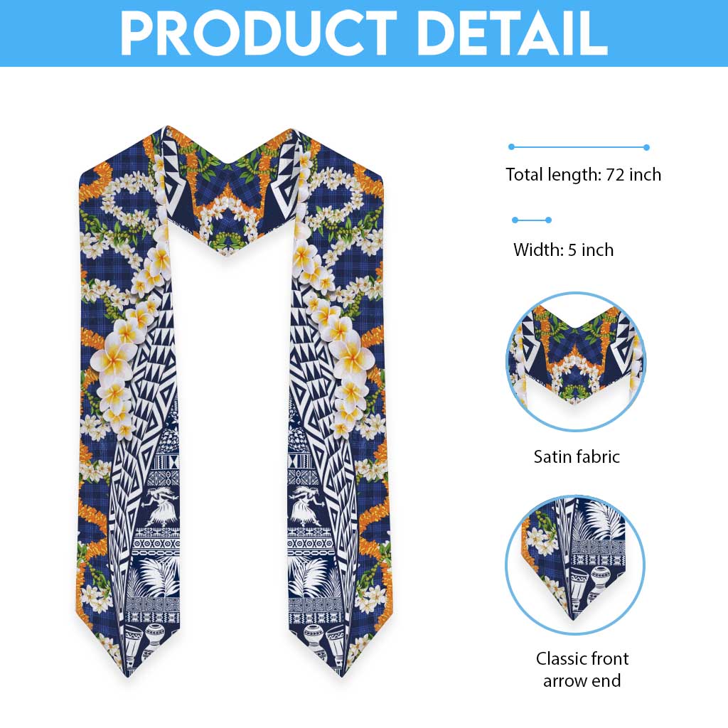 Hawaiian Plumeria Lei Graduation Stole Kakau Motifs and Palaka Half Style Blue Color