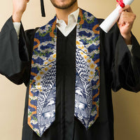 Hawaiian Plumeria Lei Graduation Stole Kakau Motifs and Palaka Half Style Blue Color