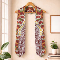 Hawaiian Plumeria Lei Graduation Stole Kakau Motifs and Palaka Half Style Red Color