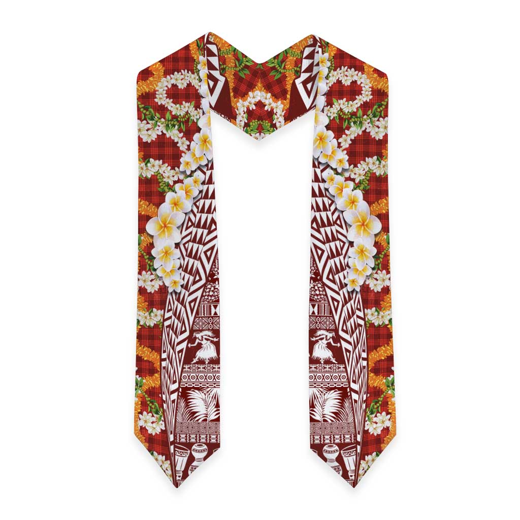 Hawaiian Plumeria Lei Graduation Stole Kakau Motifs and Palaka Half Style Red Color