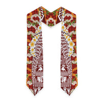 Hawaiian Plumeria Lei Graduation Stole Kakau Motifs and Palaka Half Style Red Color