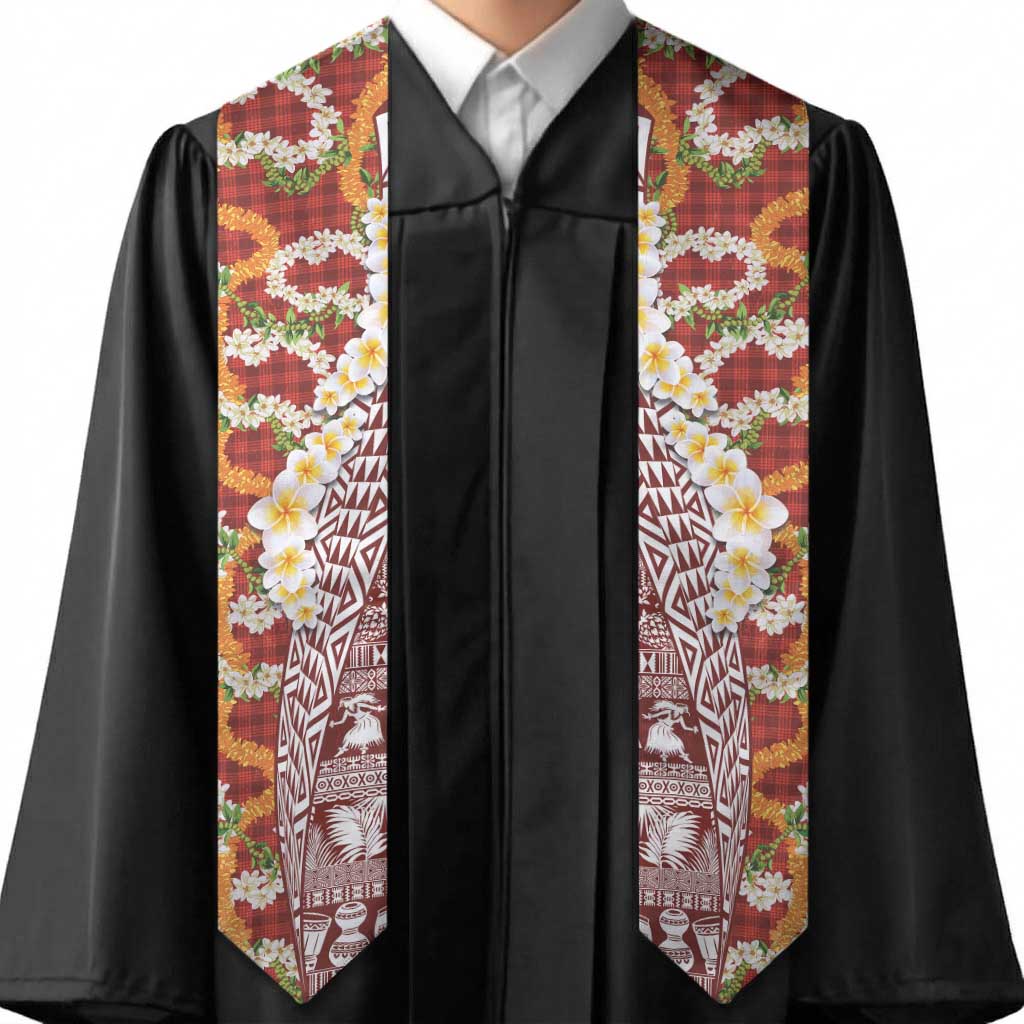 Hawaiian Plumeria Lei Graduation Stole Kakau Motifs and Palaka Half Style Red Color