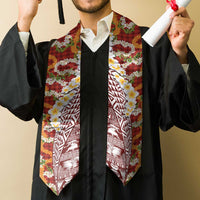 Hawaiian Plumeria Lei Graduation Stole Kakau Motifs and Palaka Half Style Red Color