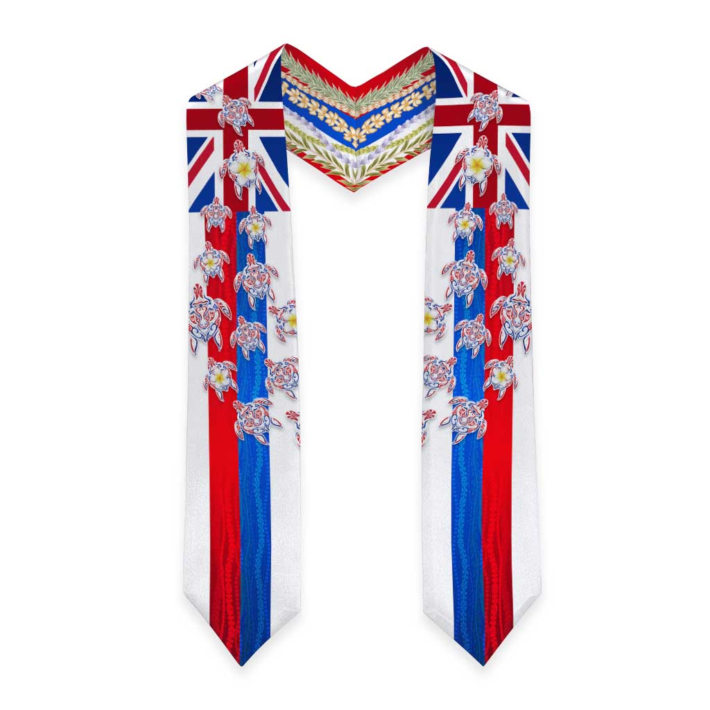 Hawaiian Polynesian Tribal Turtles Graduation Stole with Lei and Flag Style
