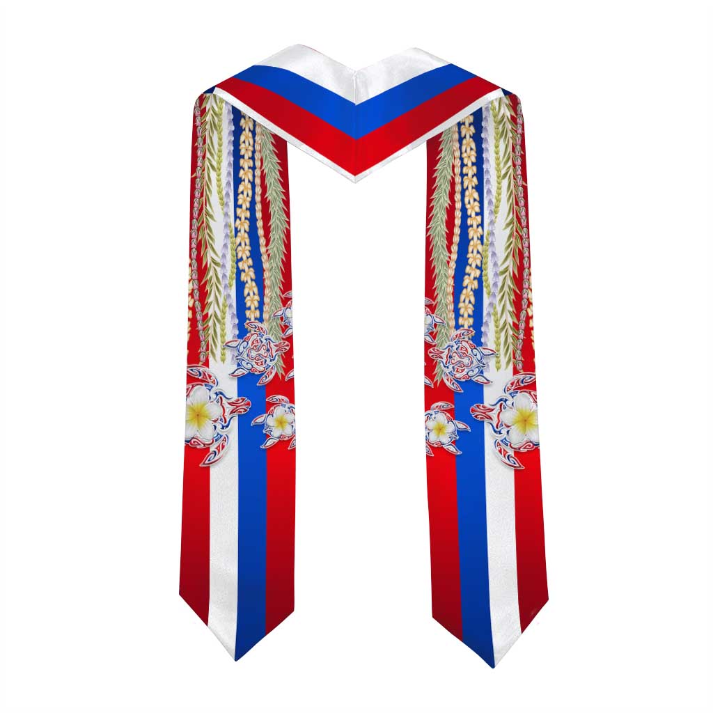 Hawaiian Polynesian Tribal Turtles Graduation Stole with Lei and Flag Style