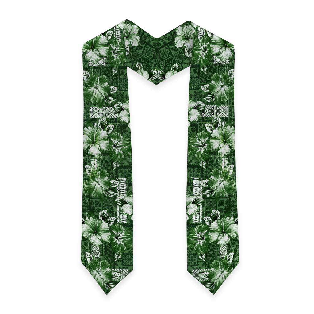 Hawaiian Quilt Pattern Graduation Stole Hibiscus and Tribal Element Vintage Green Vibe