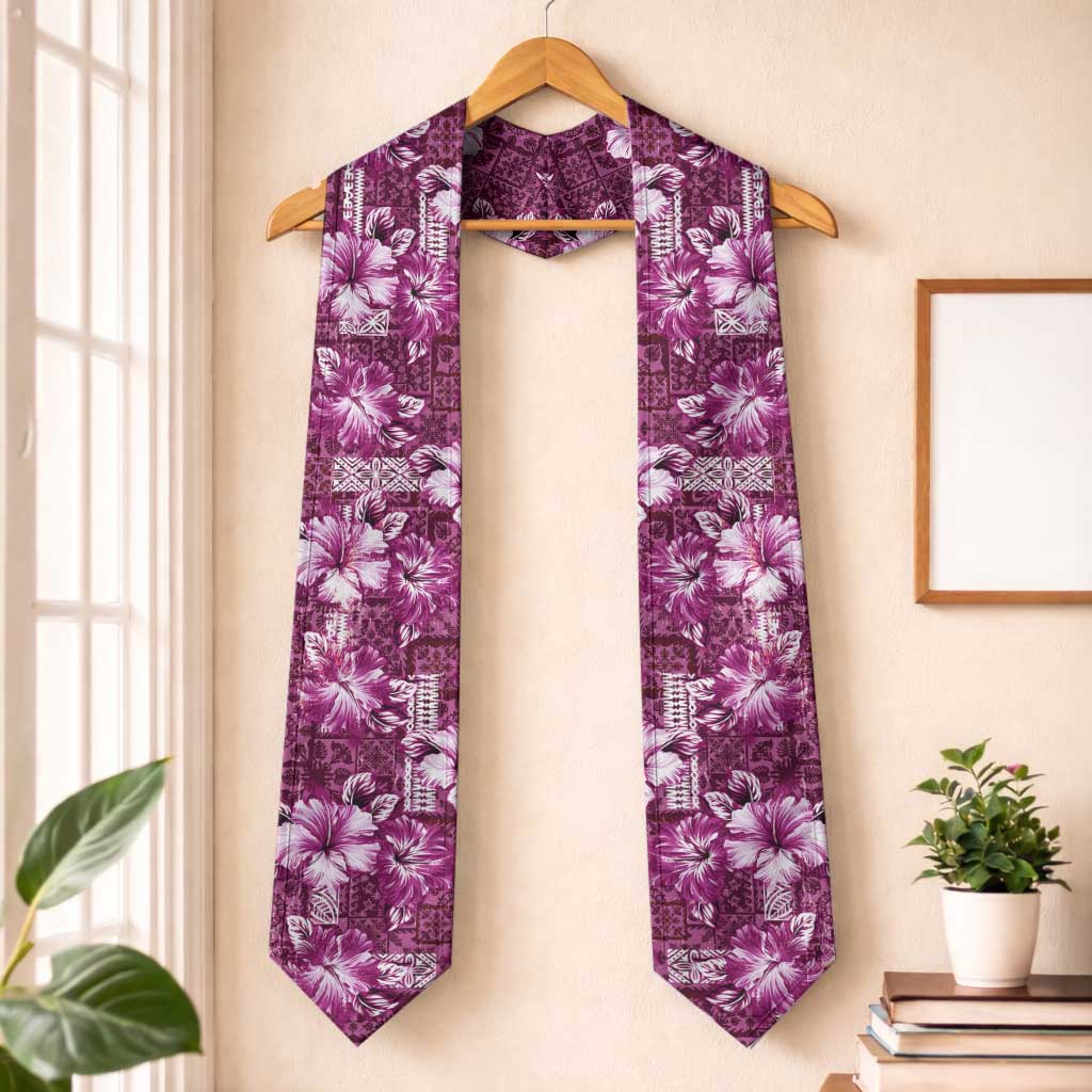 Hawaiian Quilt Pattern Graduation Stole Hibiscus and Tribal Element Vintage Pink Vibe