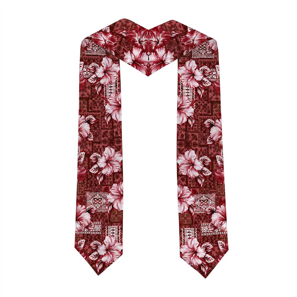 Hawaiian Quilt Pattern Graduation Stole Hibiscus and Tribal Element Vintage Red Vibe