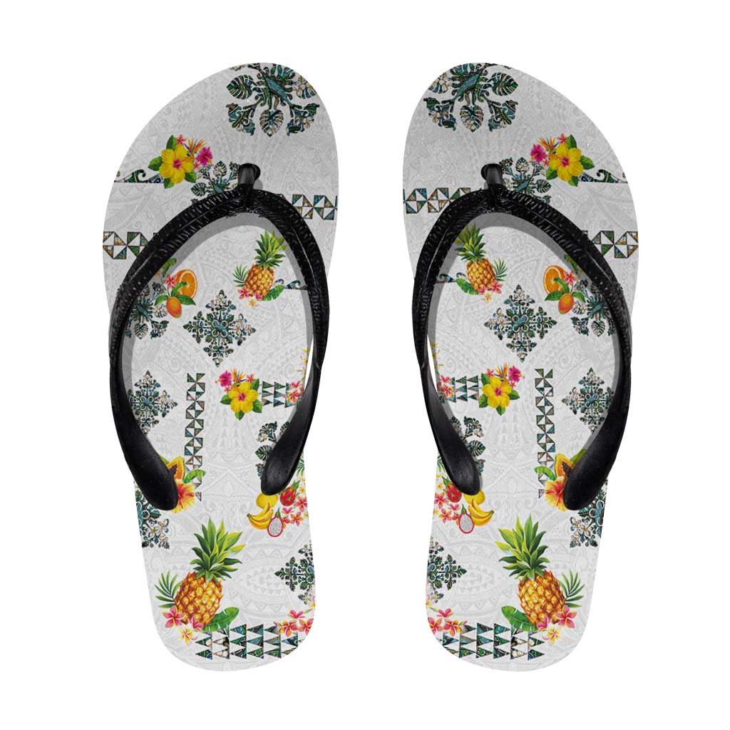 Hawaiian Quilts Flip Flops Tropical Fruits and Plants LT03 White - Polynesian Pride