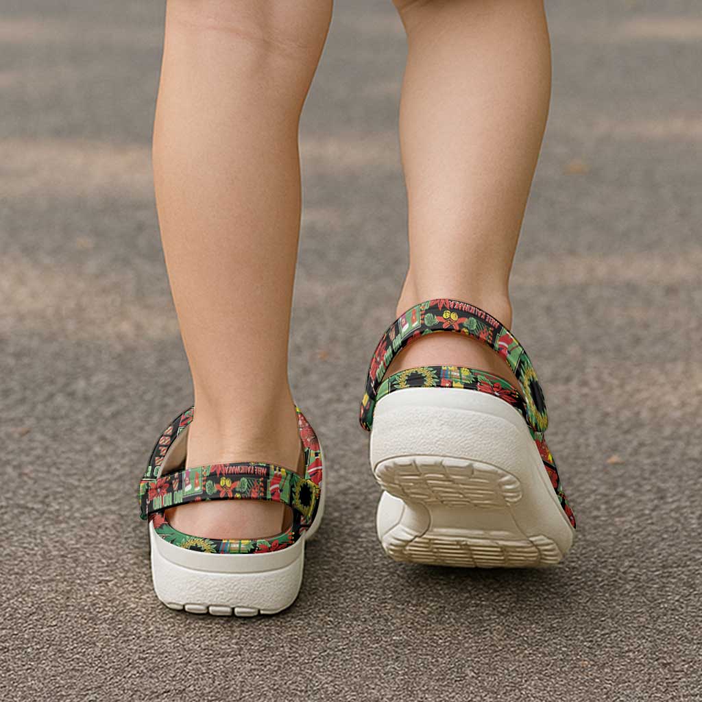 Hawaiian Santa Christmas Pattern Clogs Shoes Black Version - Polynesian Pride