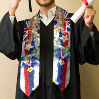 Hawaiian Sea Turtles and Plumeria Graduation Stole with Lei and Flag Grunge Style