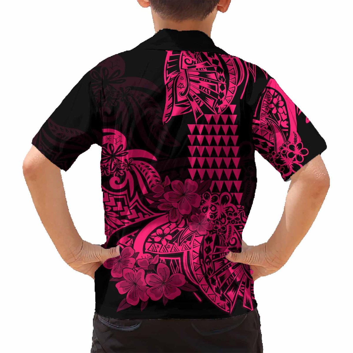 Hawaii Kakau Polynesian Floral Tribal Kid Hawaiian Shirt LT9