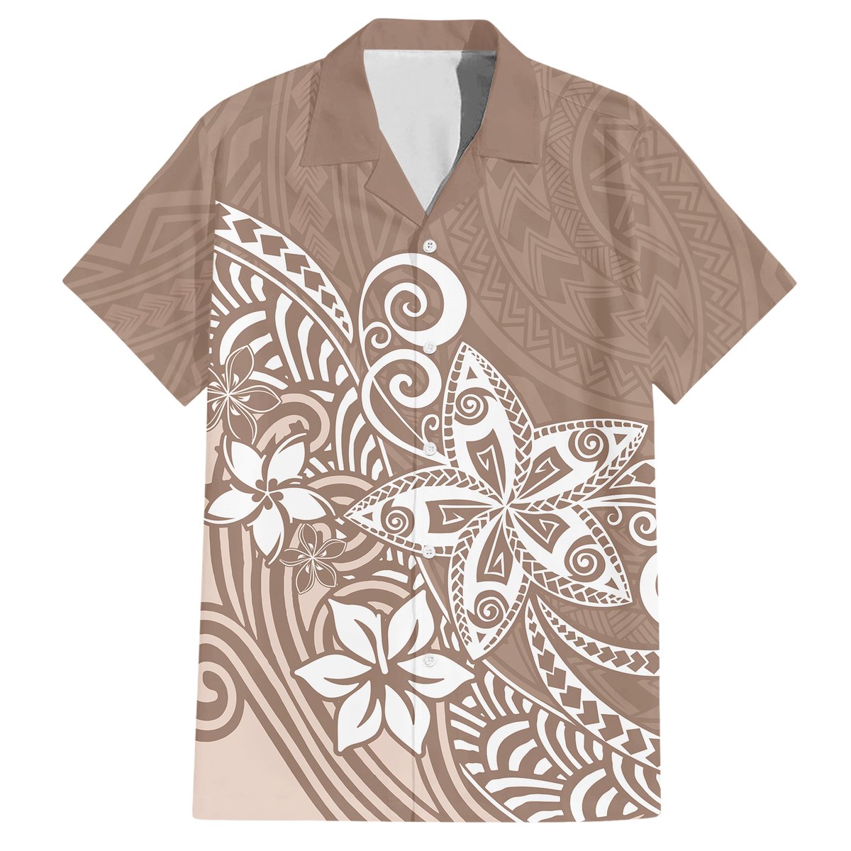Hawaii Family Matching Outfits Polynesia Off Shoulder Maxi Dress And Shirt Family Set Clothes Plumeria Beige Curves LT7 - Polynesian Pride