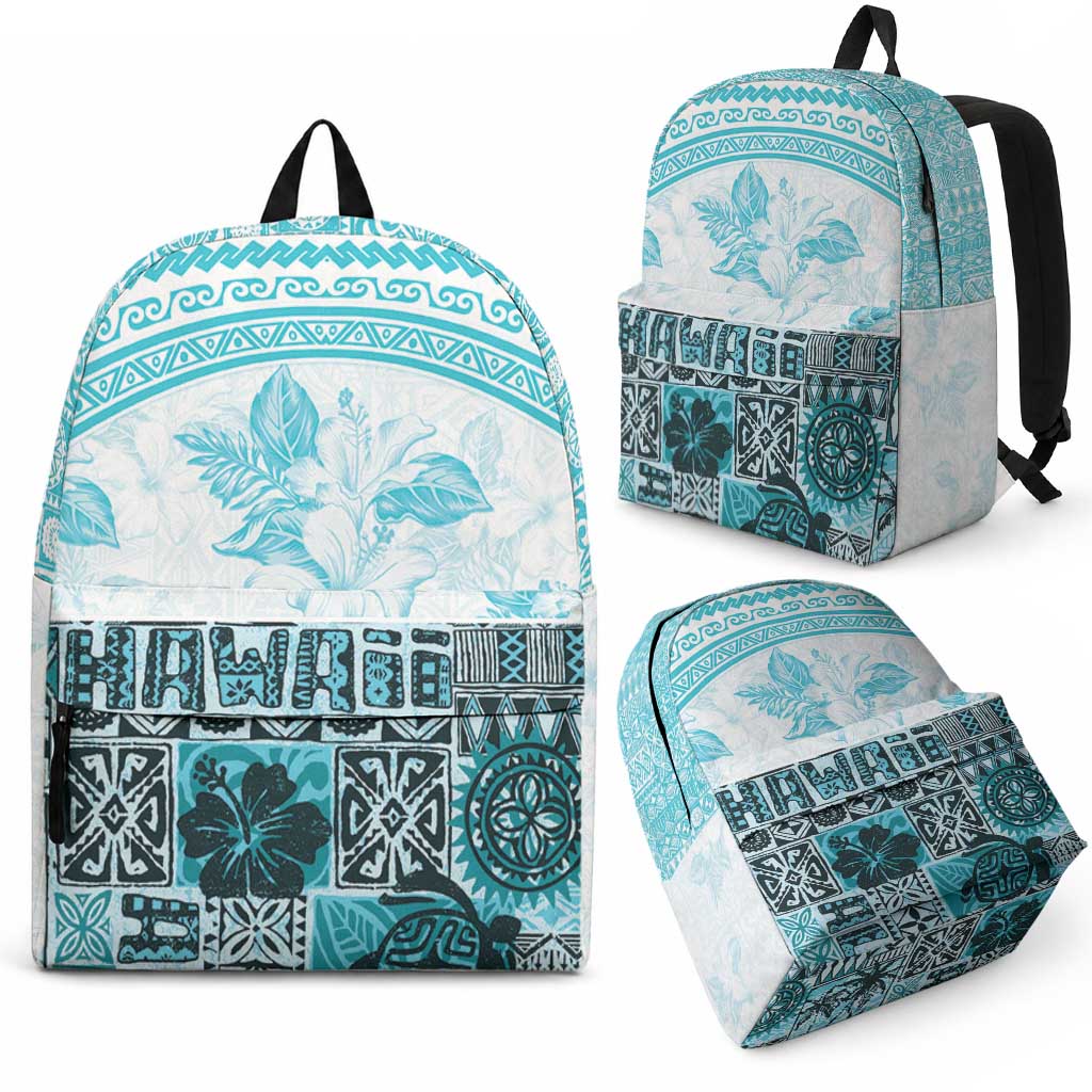 Hawaiian Tapa Backpack Traditional Vintage Pattern Aqua LT05 - Polynesian Pride